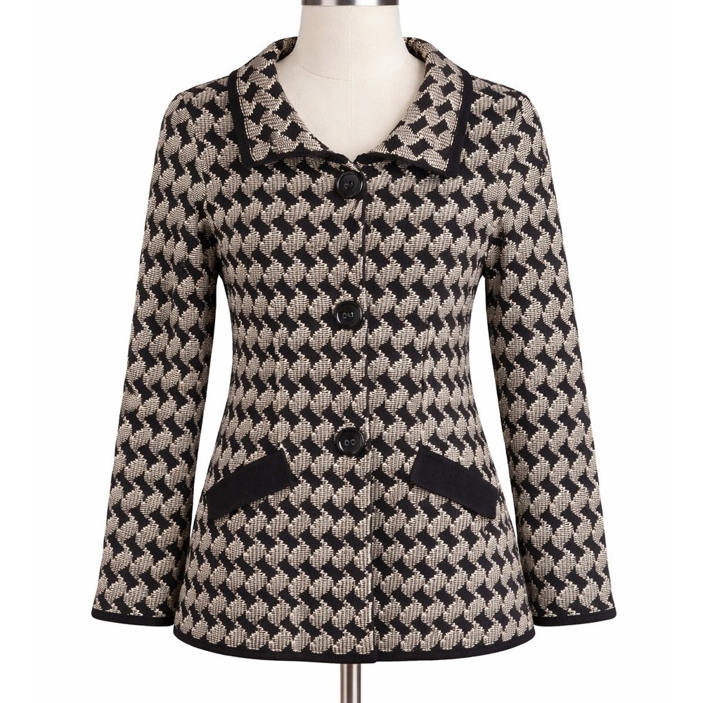 Nick‎ & Mo 100% Cotton SMALL Black White Houndstooth Long Cardigan  Old Money S
